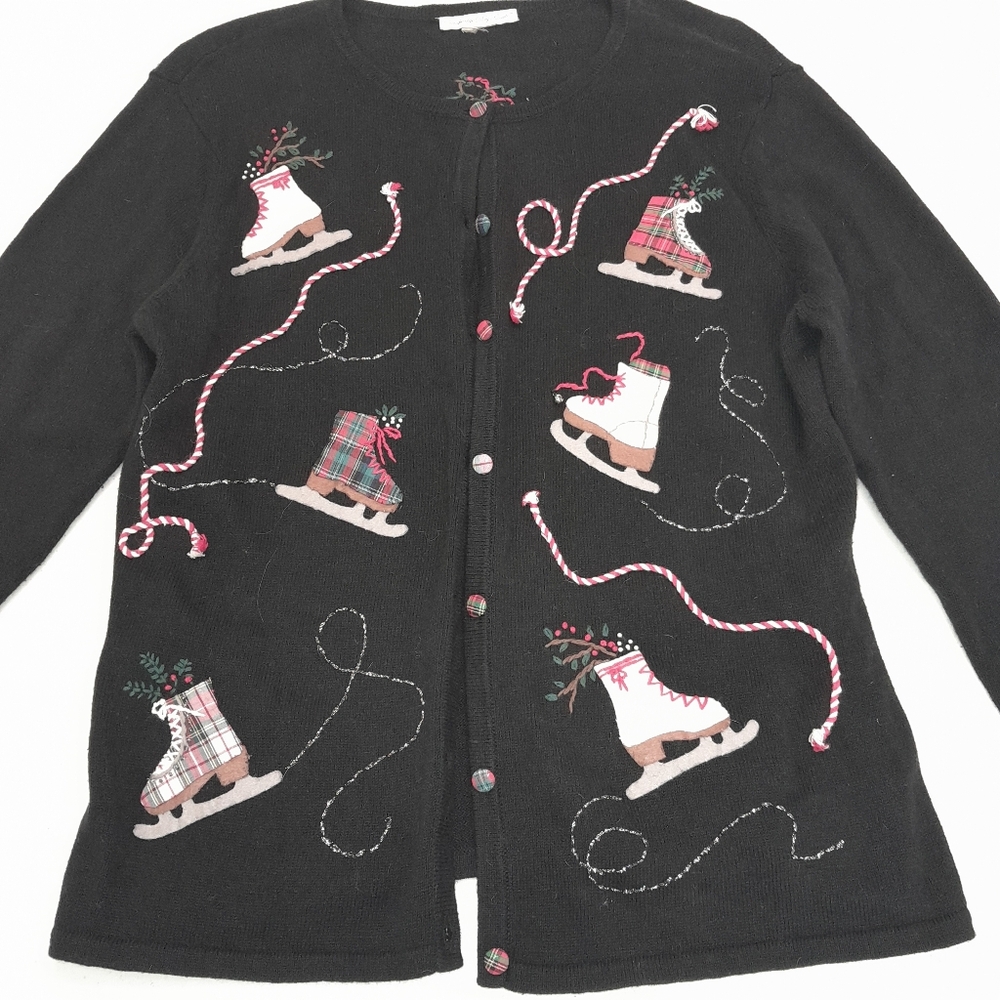 Cambridge Dry Goods Black Cardigan with Festive Accents Size Small